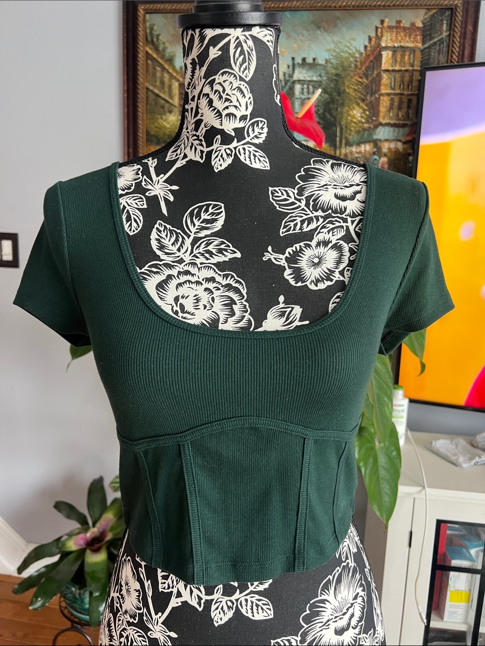 Aeropostale Dark Green Ribbed Scoop-Neck Crop Top